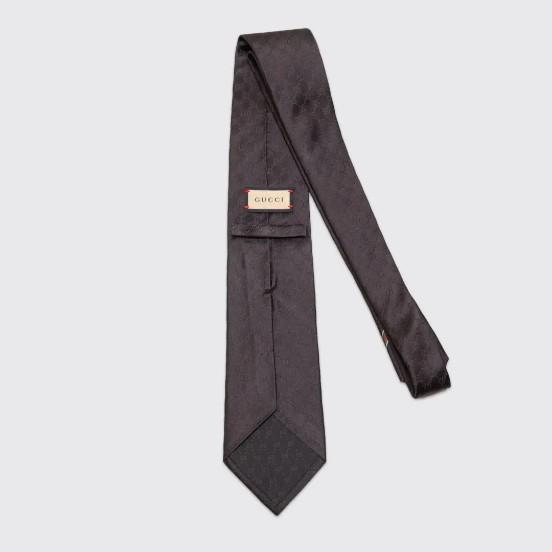 Gucci GG Pattern Necktie Black Silk Monogram Made in Italy