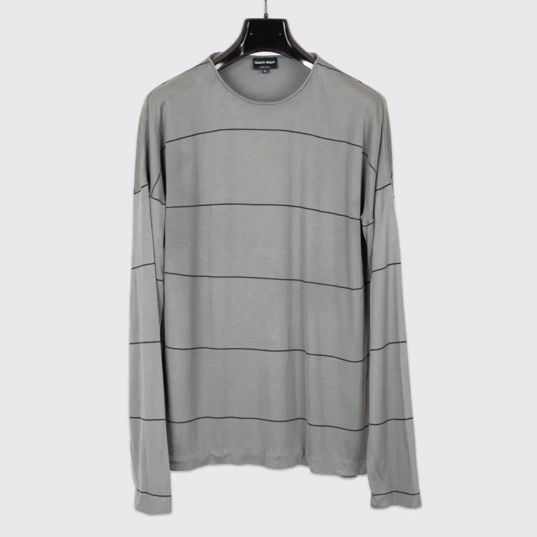 Giorgio Armani Long Sleeve Tee Size EU54 Men Gray Viscose Silk