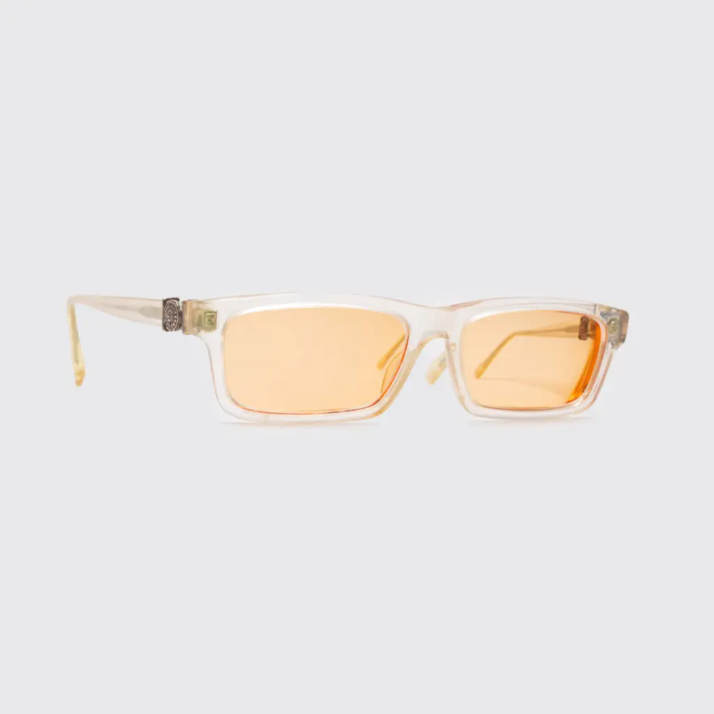 crystal eyeglasses with orange lens by chrome hearts, beef tomato model name