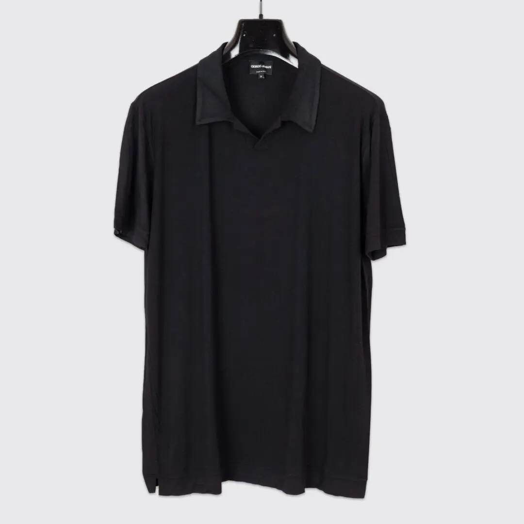 Giorgio Armani Viscose Polo Shirt Size EU54 Men Black Short Sleeve