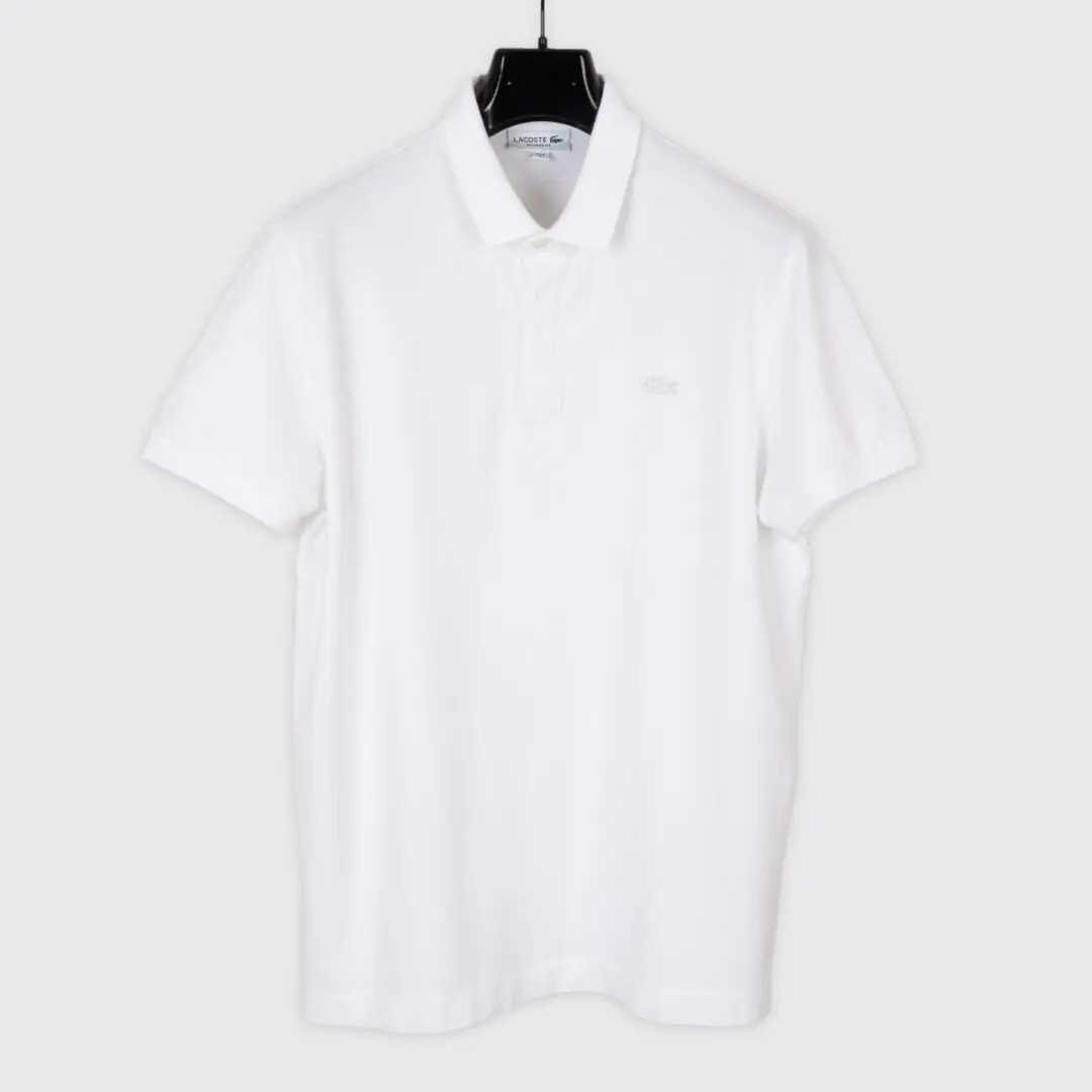 Lacoste Tennis Polo Shirt Size L (FR5) Solid White Stretch Cotton