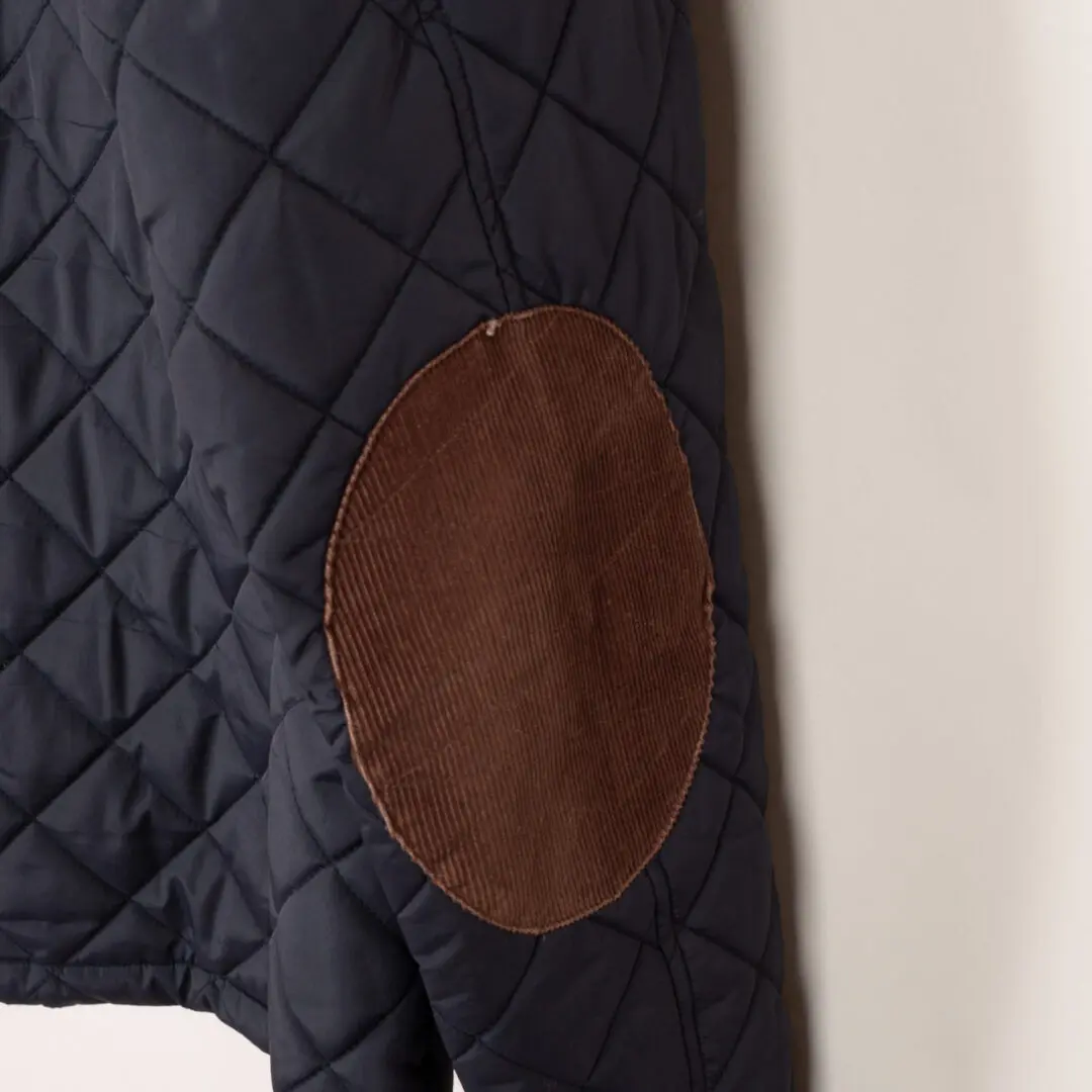 Vedoneire Quilted Jacket Size XL Navy Blue with Brown Corduroy