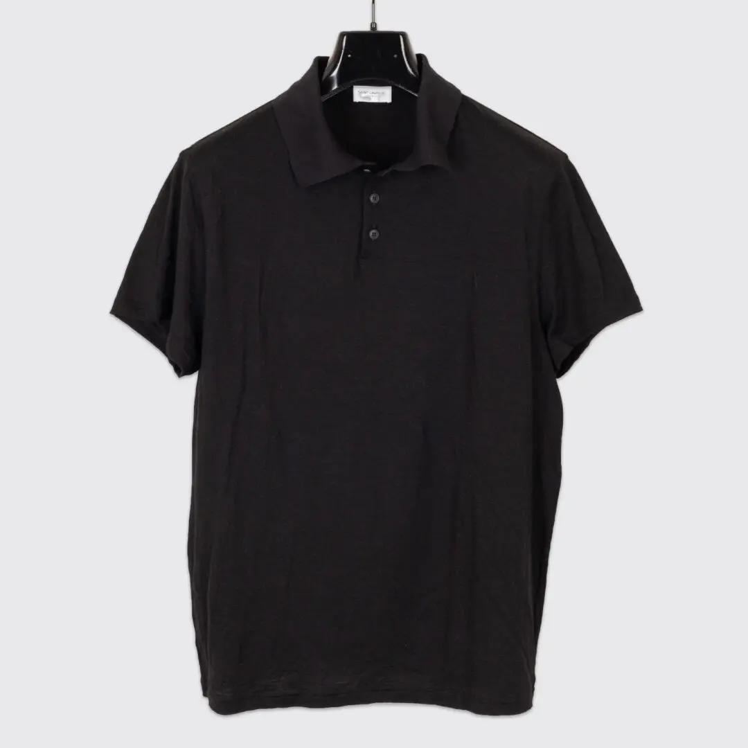 Yves Saint Laurent Polo Shirt Black Sheer Cotton Slim Fit