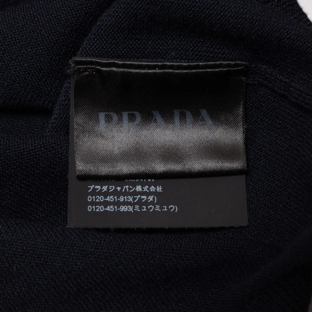 Prada Sweater Size M (EU50) Dark Navy Wool Full Zip Mock Neck