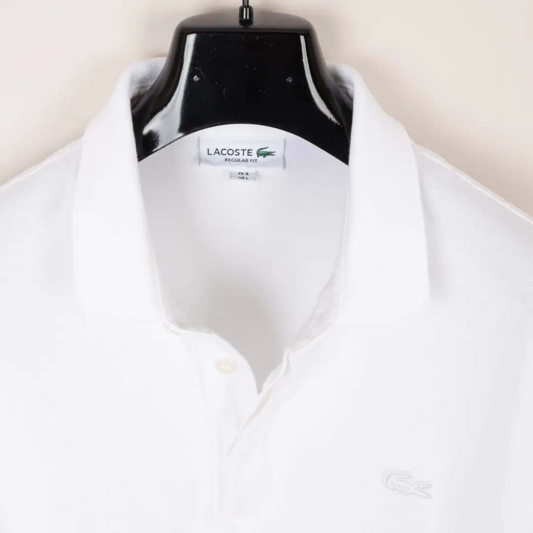 Lacoste Tennis Polo Shirt Size L (FR5) Solid White Stretch Cotton