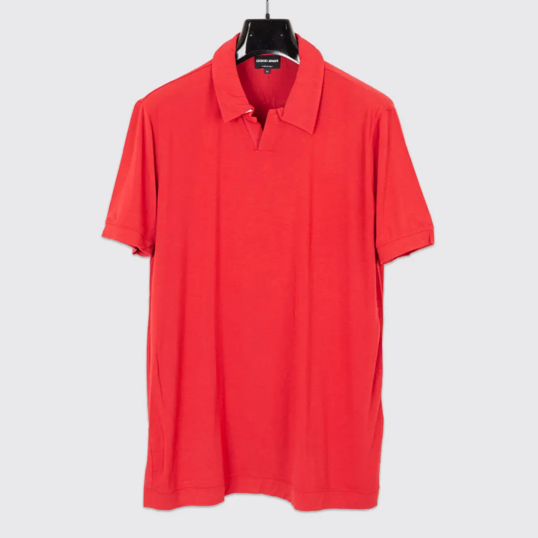 Giorgio Armani Viscose Polo Shirt Size EU54 Men Red Short Sleeve