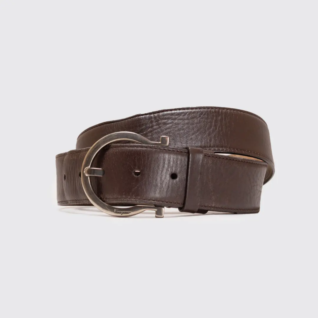 Salvatore Ferragamo Gancini Belt Casual 1.5 in Brown Napa Leather