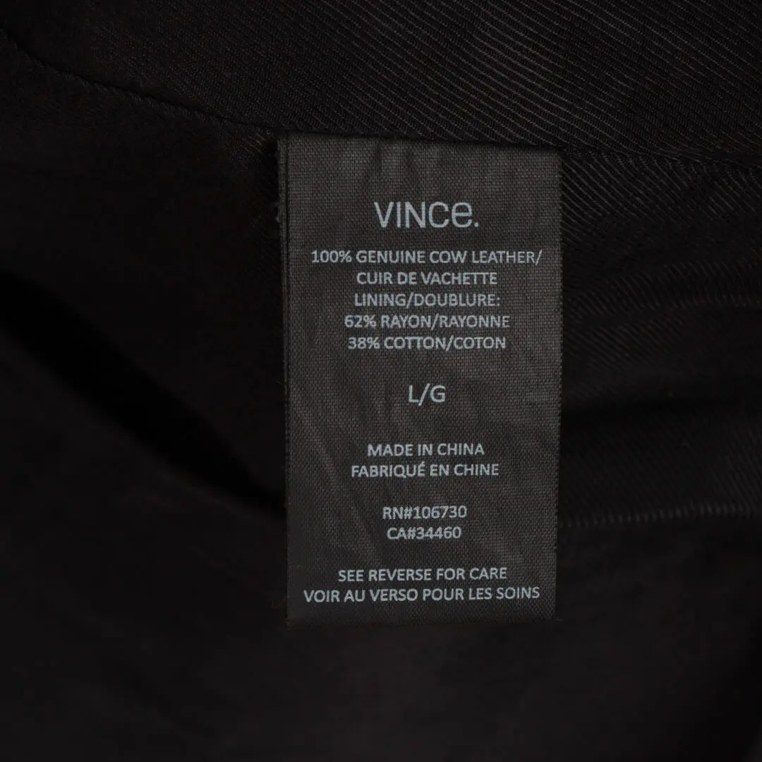 Vince Moto Jacket Size L/G Men Black Leather Cafe Racer