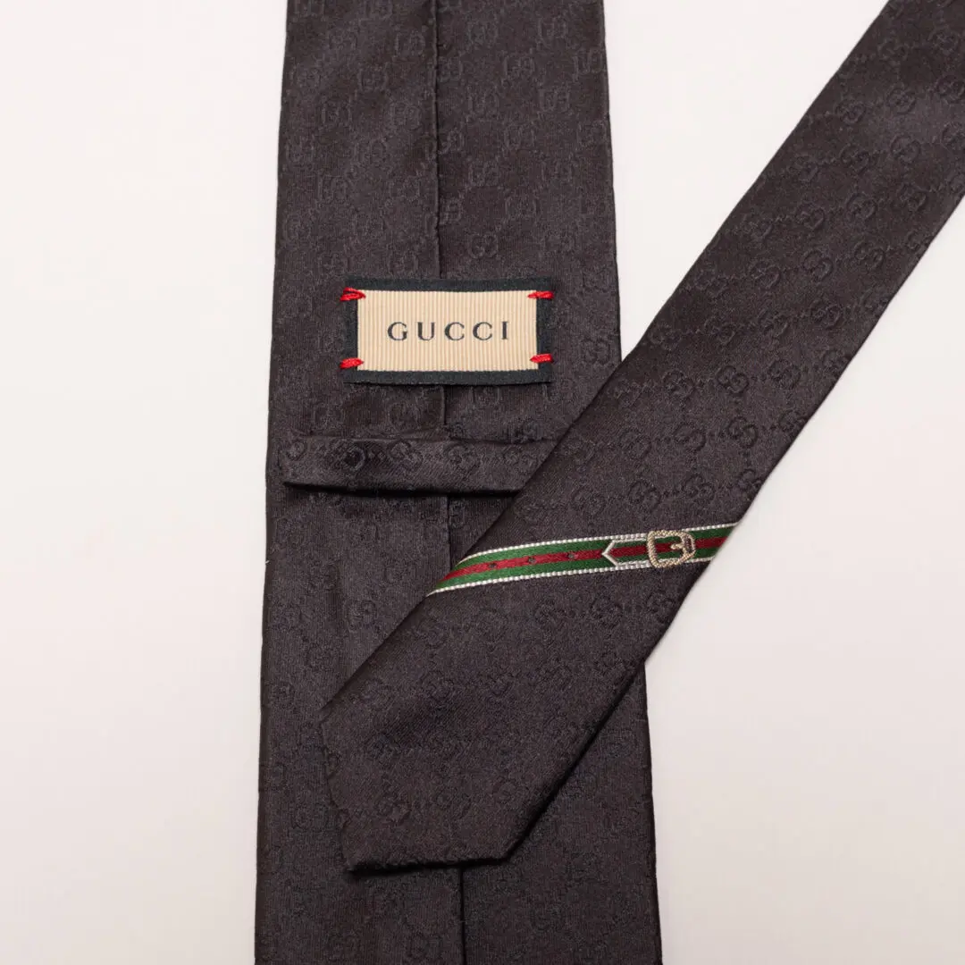 Gucci GG Pattern Necktie Black Silk Monogram Made in Italy