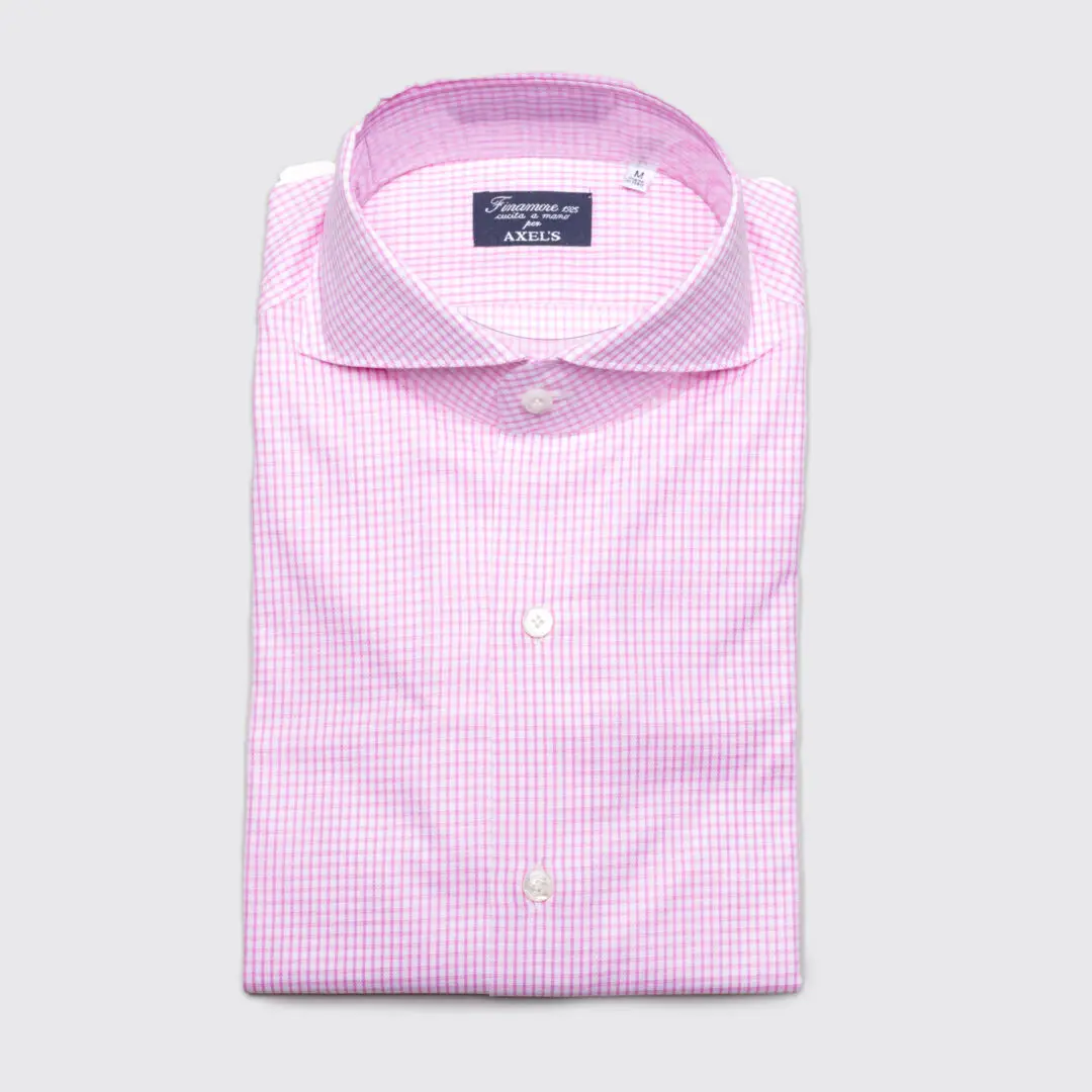 Finamore 1925 Shirt Size M Pink White Check Textured Cotton