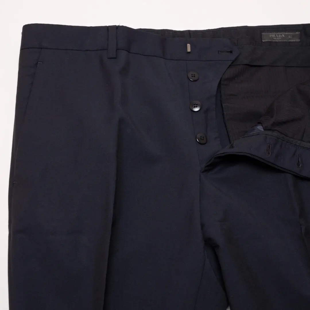 PRADA Dress Pants Size EU52 Men Navy Blue Flat Front Button Fly