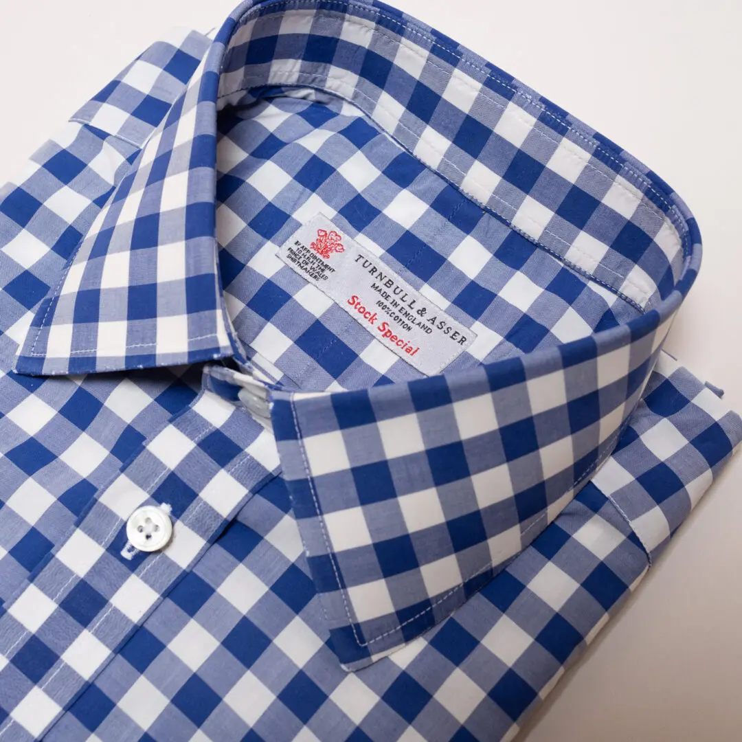 Turnbull & Asser Dress Shirt Size 15 - 35 Blue Check Stock Special