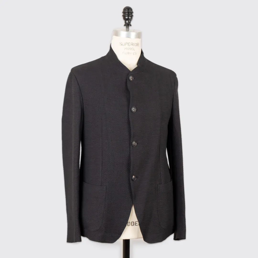 Emporio Armani Blazer EU54 Black Knit Linen Cotton Band Collar