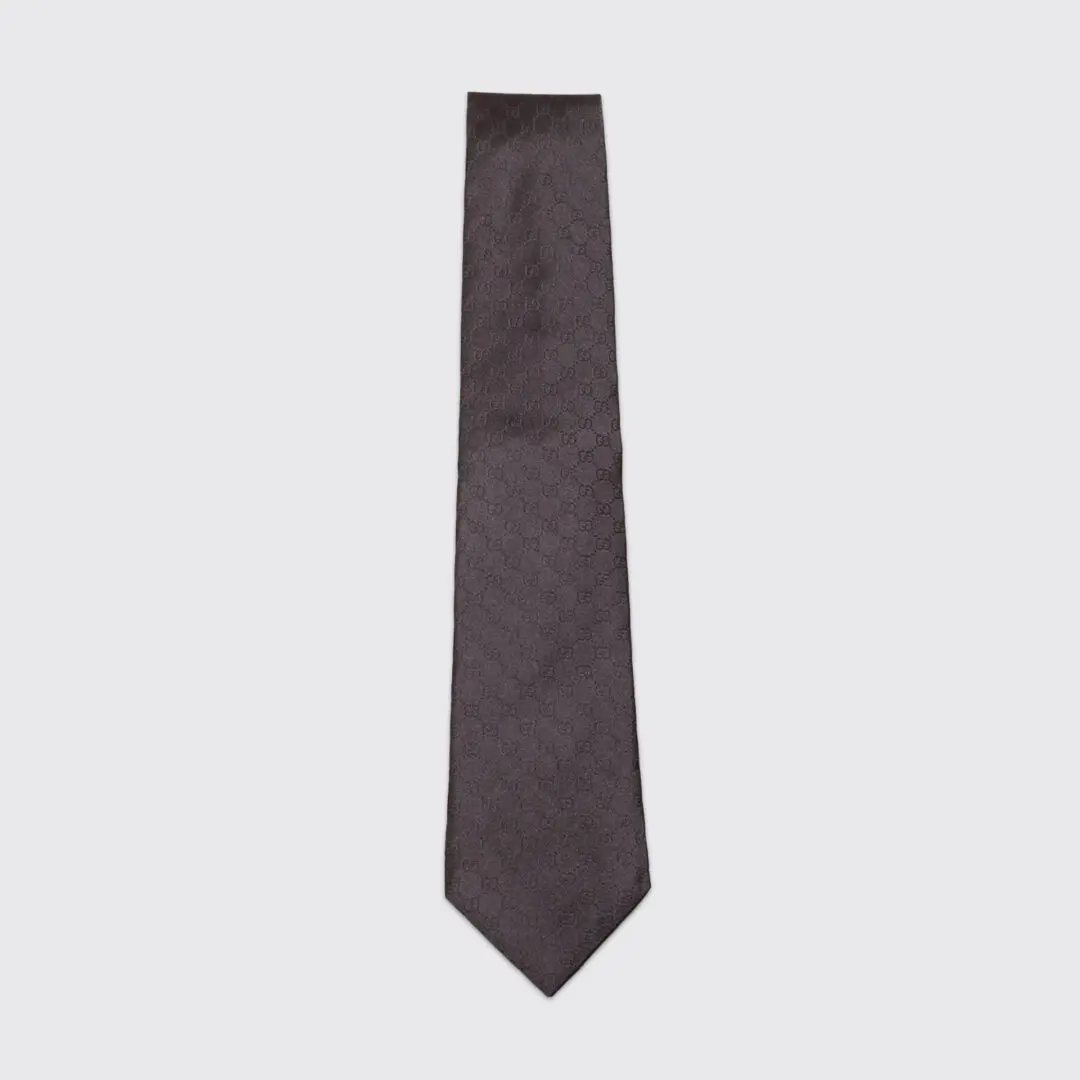 Gucci GG Pattern Necktie Black Silk Monogram Made in Italy