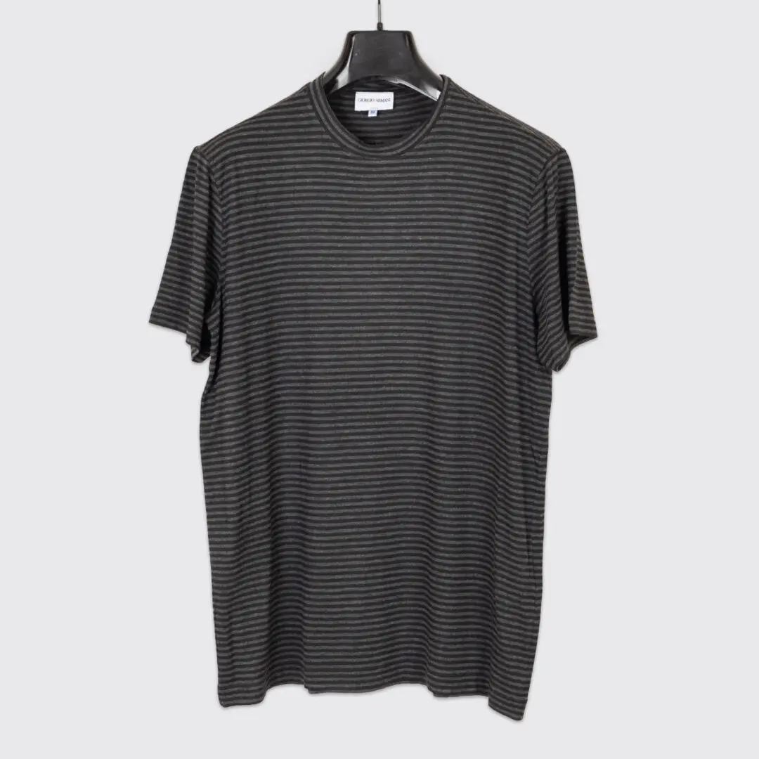 Giorgio Armani Viscose T-Shirt Size EU54 Men Black Gray Stripe