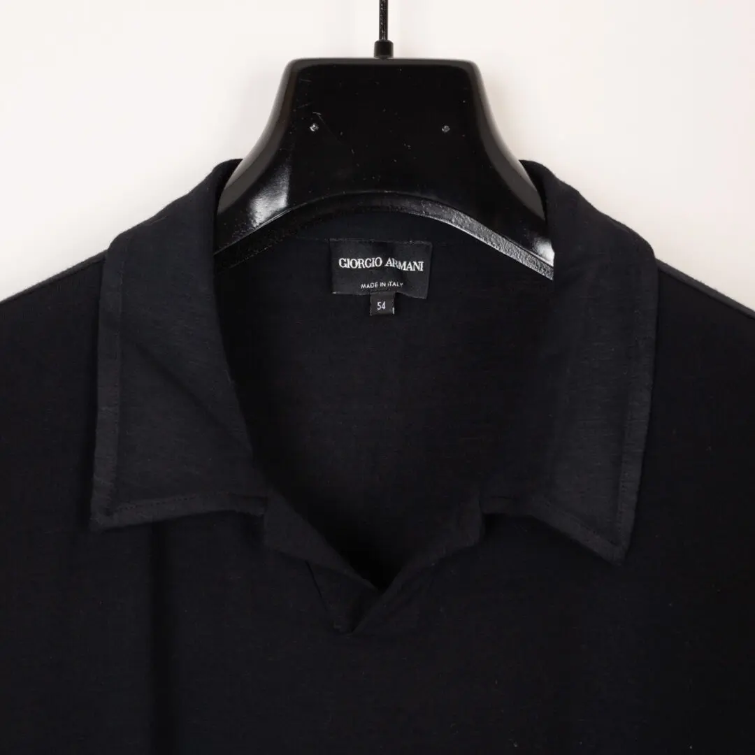 Giorgio Armani Viscose Polo Shirt Size EU54 Men Black Short Sleeve