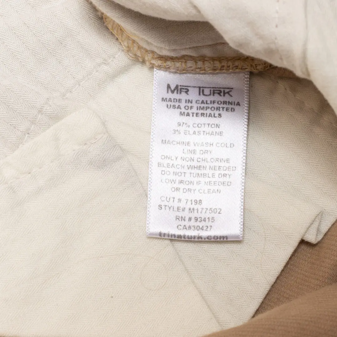 Mr. Turk Pants W34 L30 Men Beige Pinwale Corduroy Made in U.S.A.