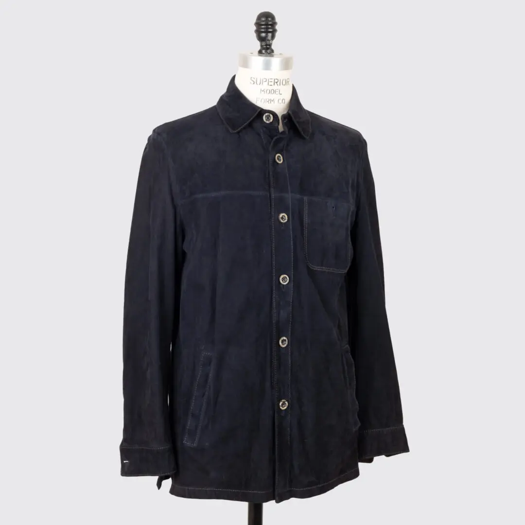 Luciano Barbera Suede Overshirt Size EU48 Midnight Blue Jacket