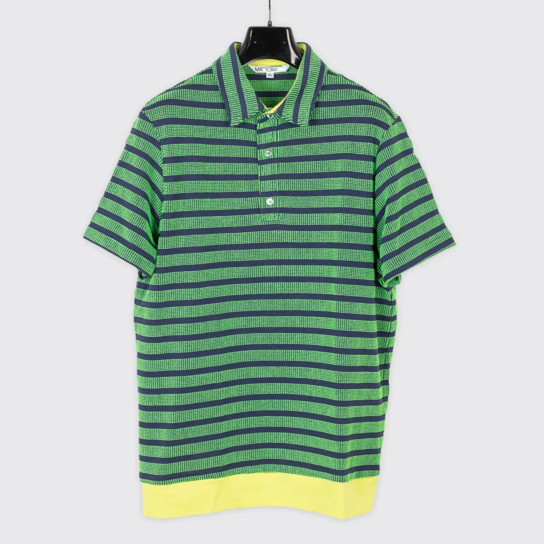 Mr. Turk Polo Shirt Size XL Bright Green Navy and Fluoro Yellow