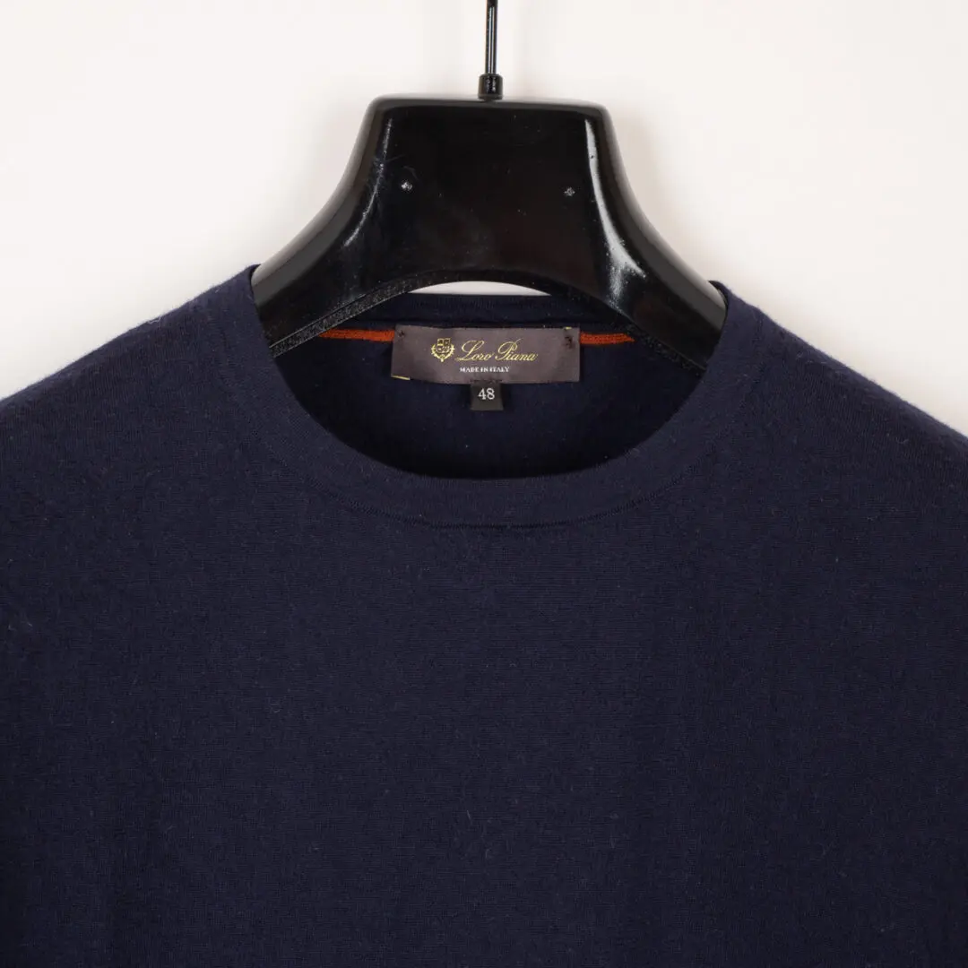 Loro Piana Virgin Wool Sweater Dark Navy Lightweight Crewneck