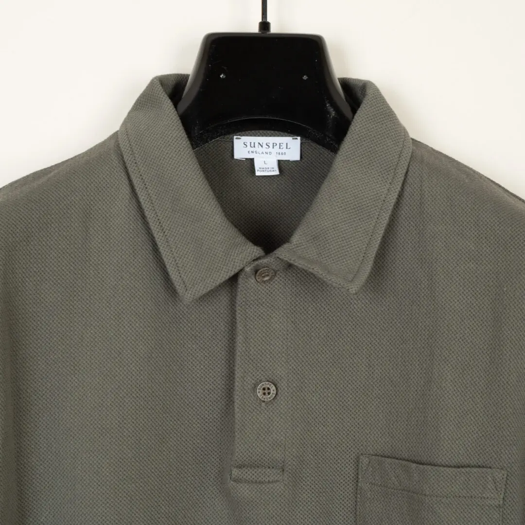 Sunspel Riviera Cotton Polo Size L Men Olive Cotton Casual Shirt