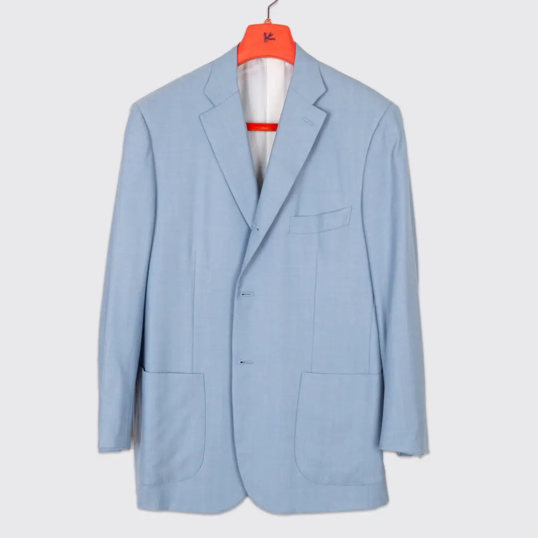 Isaia Napoli Jacket Size EU56 Base Sanita Blue Wool 3-Button