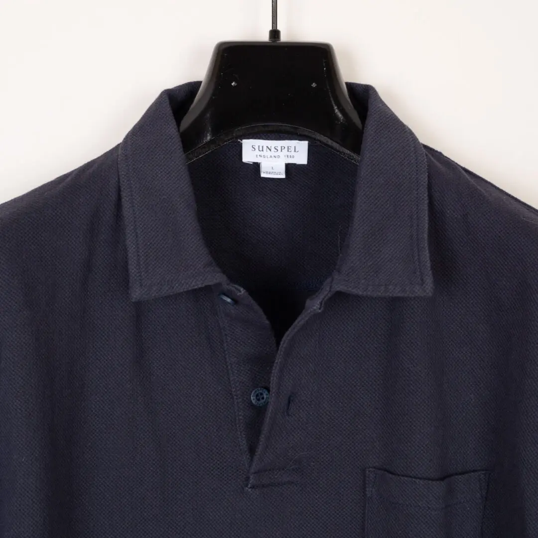 Sunspel Riviera Cotton Polo Size L Men Navy Cotton Casual Shirt