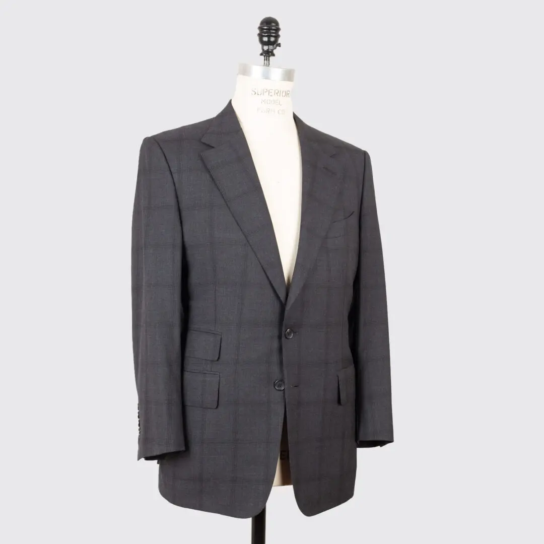 Tom Ford Shelton Suit Size EU52 Charcoal Gray Check Wool Blend