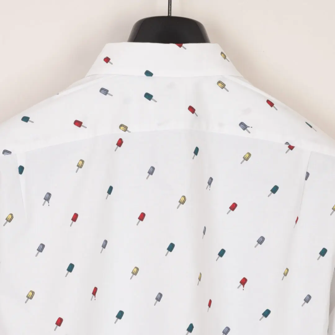 Paul Smith Shirt Size M Slim Fit White Colorful Popsicle Print