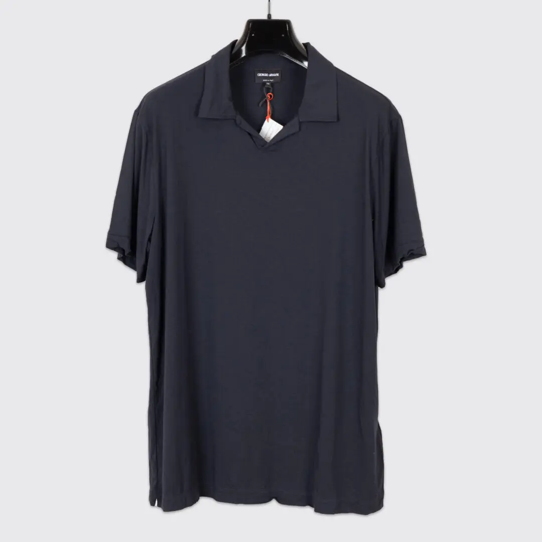 Giorgio Armani Polo Shirt Size EU56 Navy Stretch Viscose Jersey