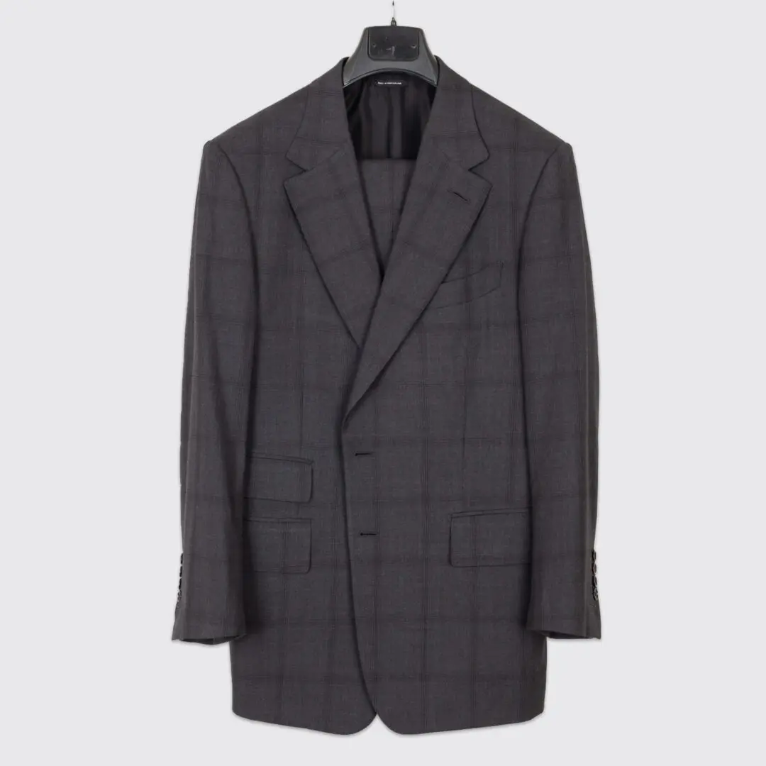 Tom Ford Shelton Suit Size EU52 Charcoal Gray Check Wool Blend