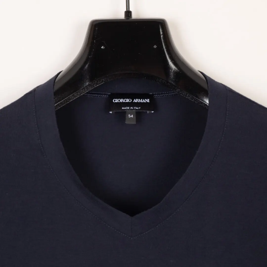 Giorgio Armani Stretch Viscose Jersey V-Neck Icon T-Shirt Navy