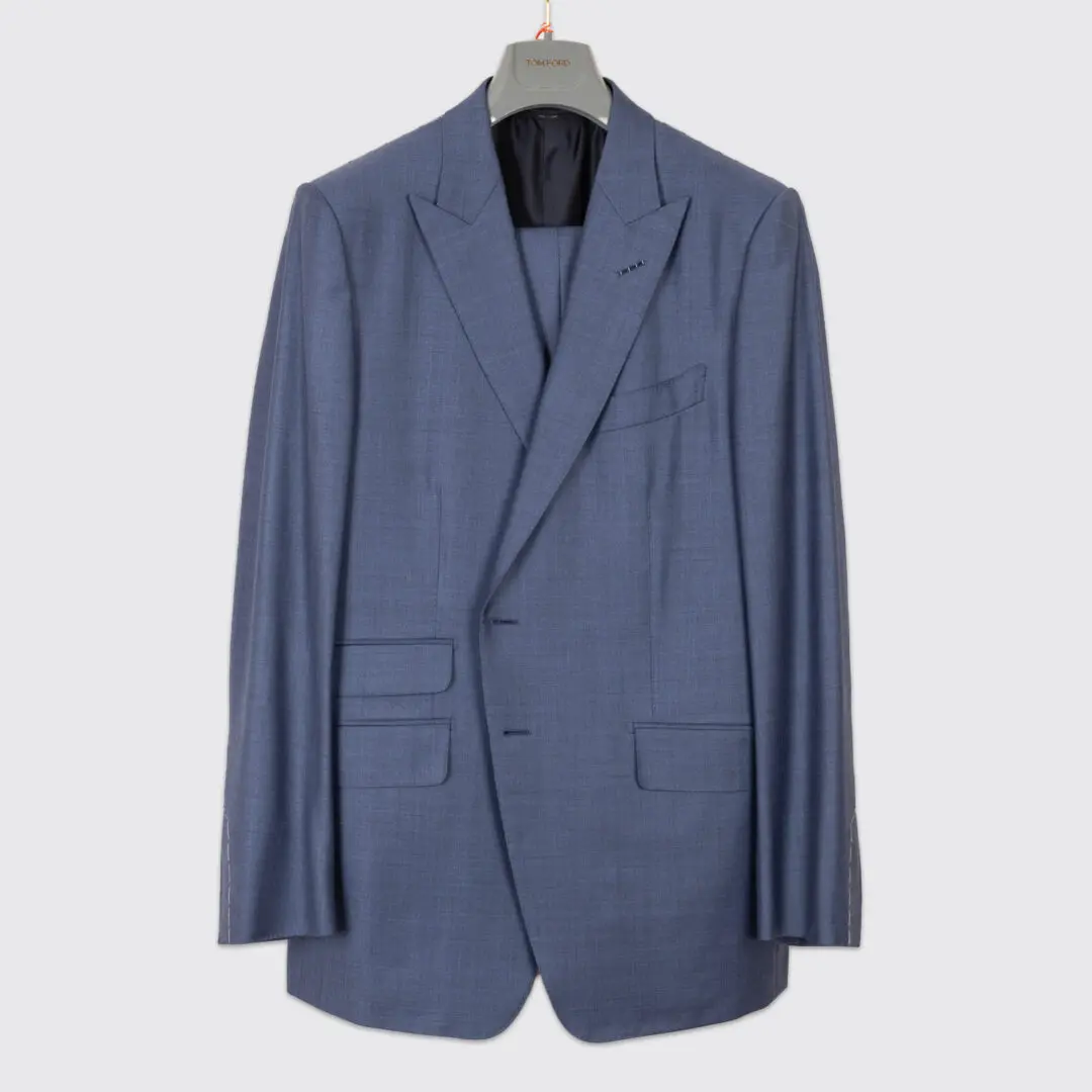 TOM FORD Suit Size EU56 R Steel Blue Wool O'Connor Peak Lapel