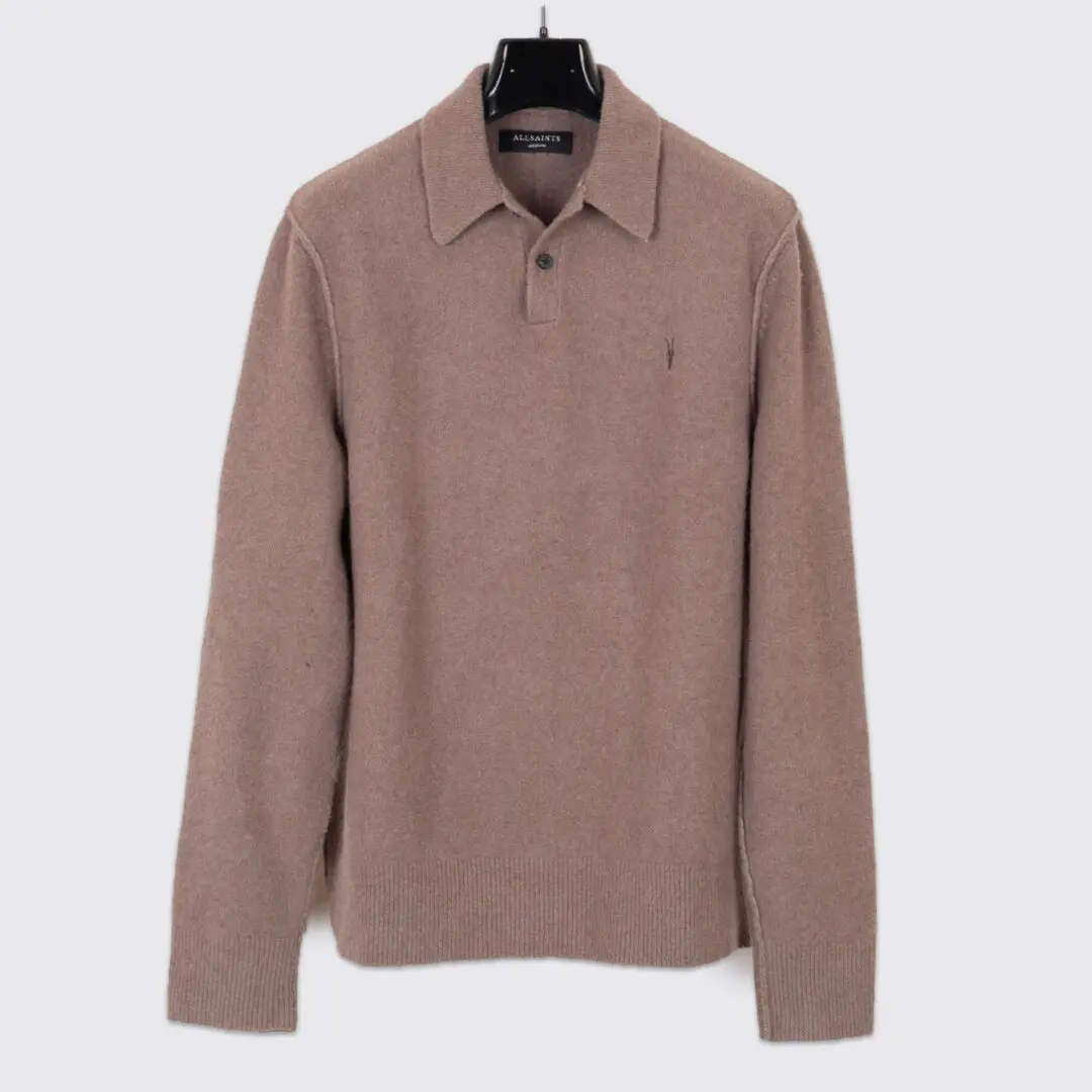 AllSaints Polo Sweater Size M Light Brown Winter Weight L/S