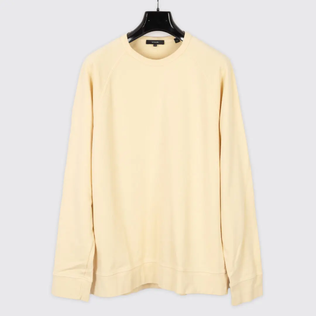 Vince Garment Dye Long Sleeve Crewneck Sweatshirt Flax Yellow