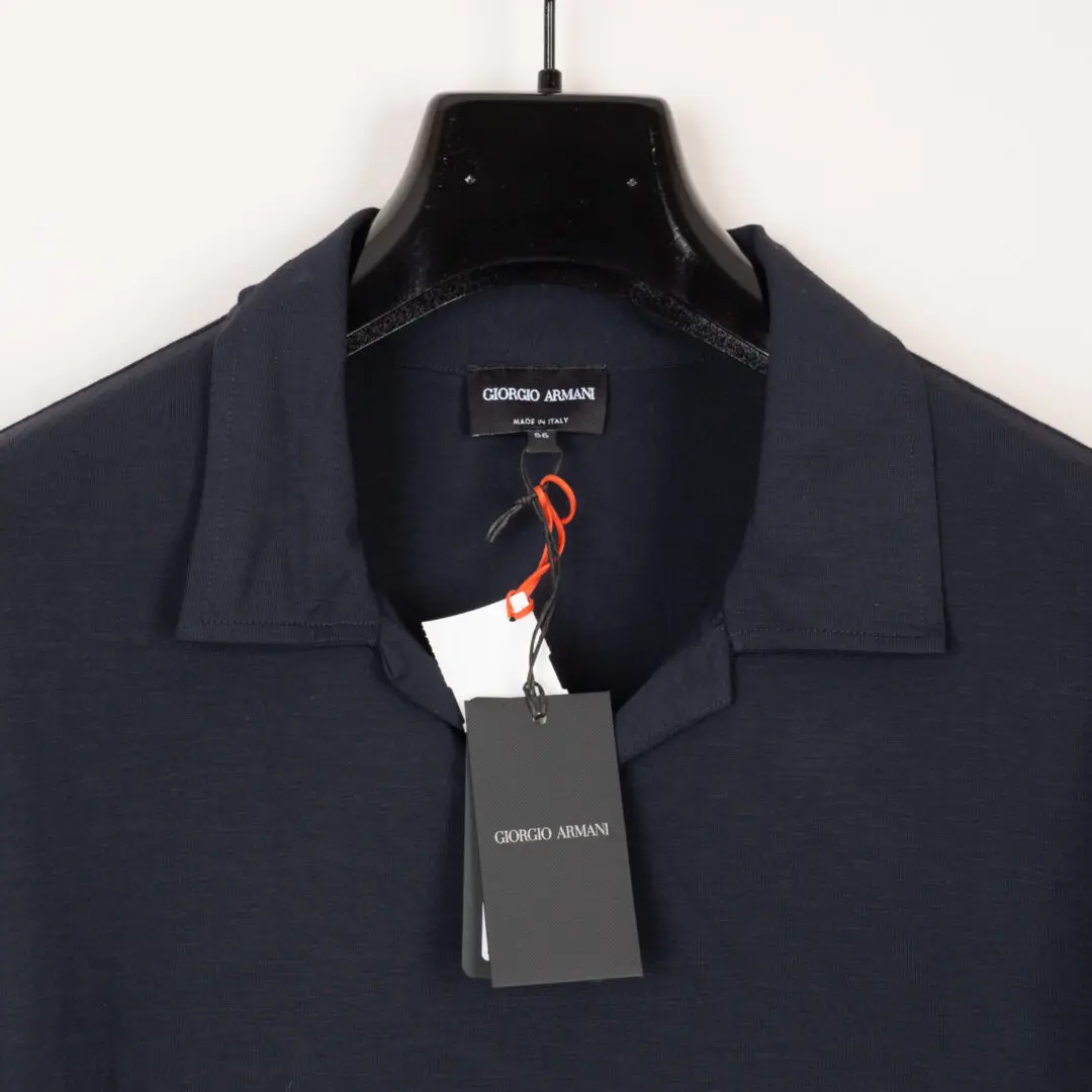 Giorgio Armani Polo Shirt Size EU56 Navy Stretch Viscose Jersey