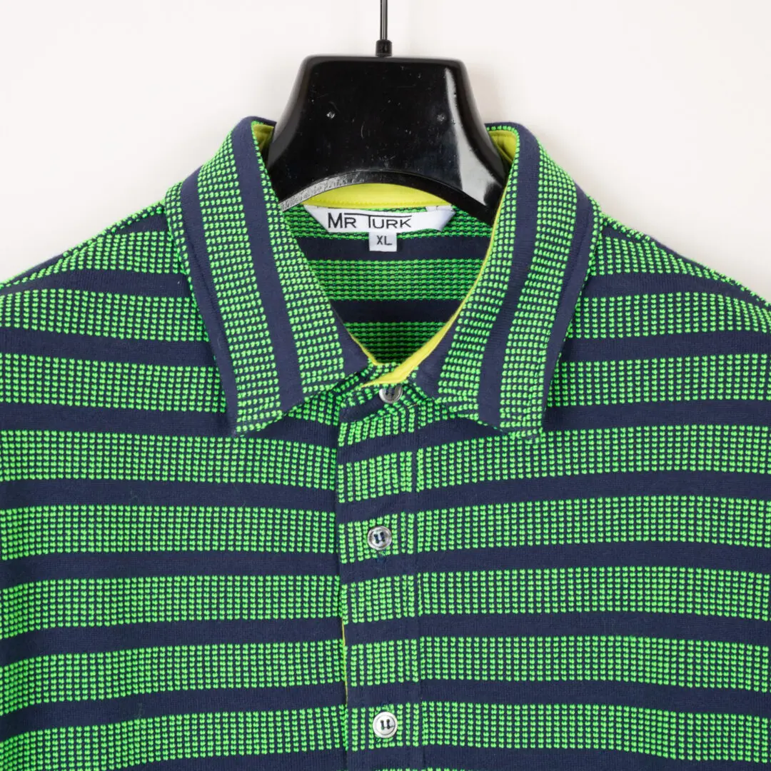 Mr. Turk Polo Shirt Size XL Bright Green Navy and Fluoro Yellow