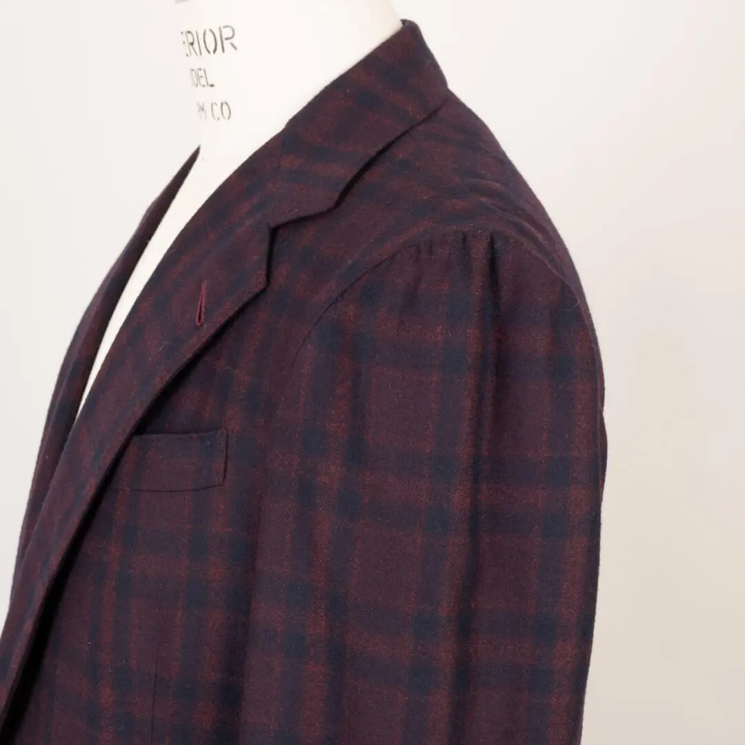 Alan Flusser Custom 2019 Jacket 36S Burgundy Check Soft Shoulder