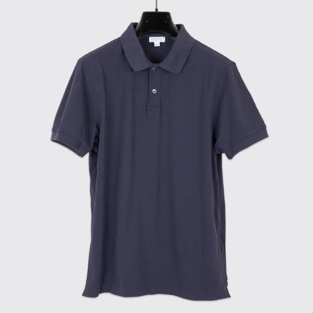 Sunspel Pique Polo Shirt Size L Men Navy Blue Cotton Short Sleeve