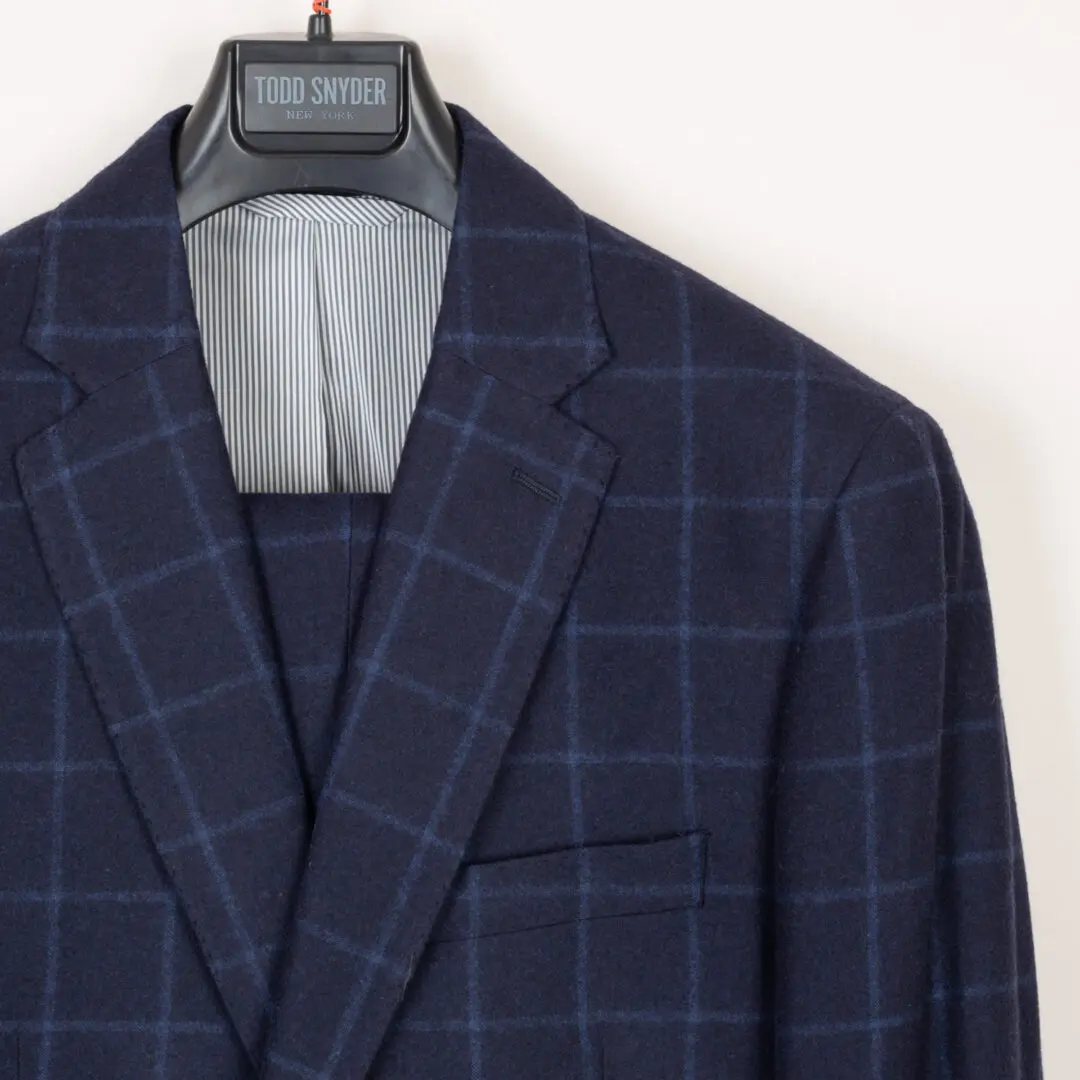 Todd Snyder Sutton Suit 42L Navy Windowpane Check Wool Flannel