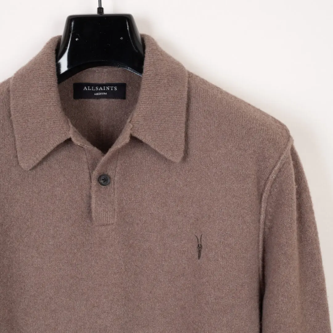 AllSaints Polo Sweater Size M Light Brown Winter Weight L/S