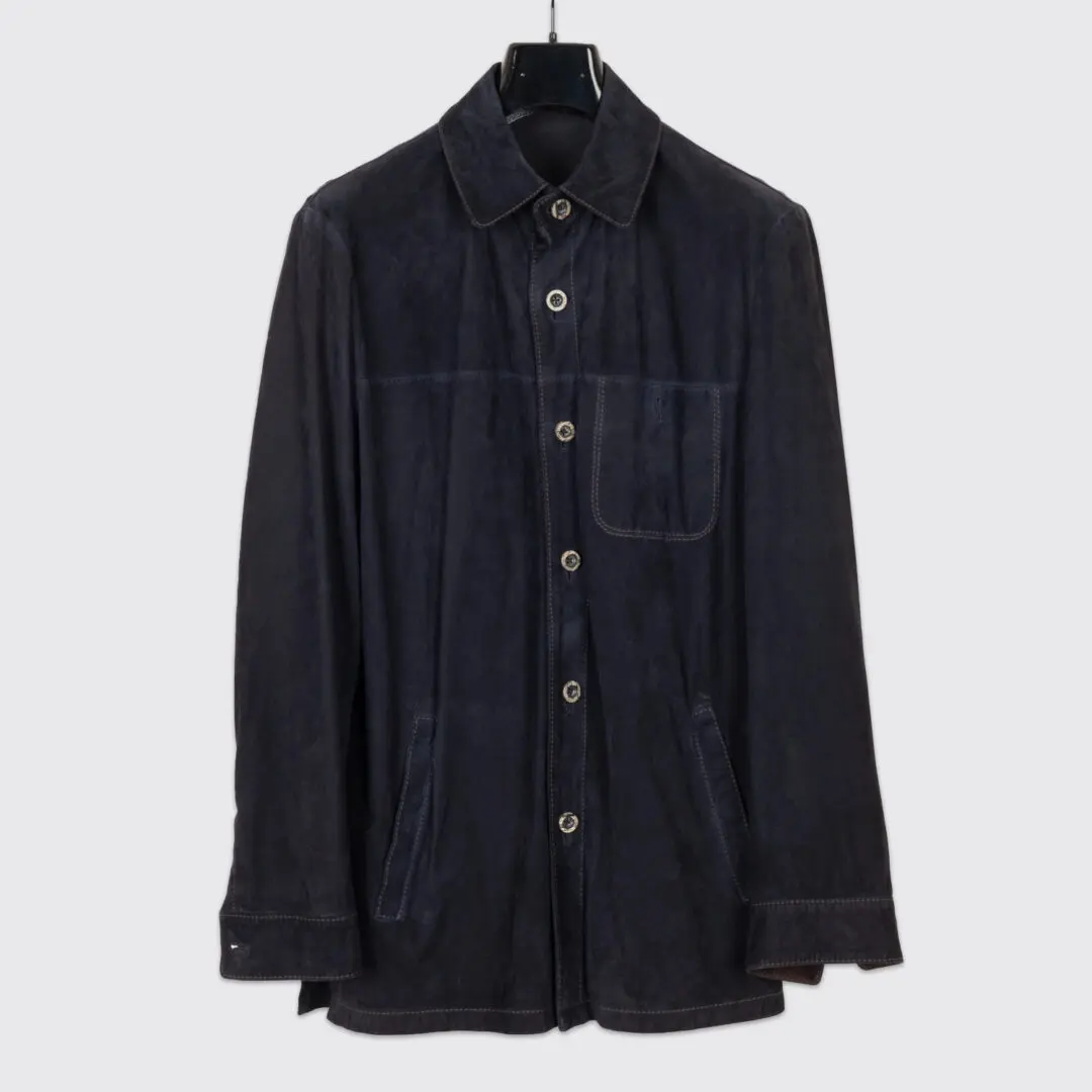 Luciano Barbera Suede Overshirt Size EU48 Midnight Blue Jacket