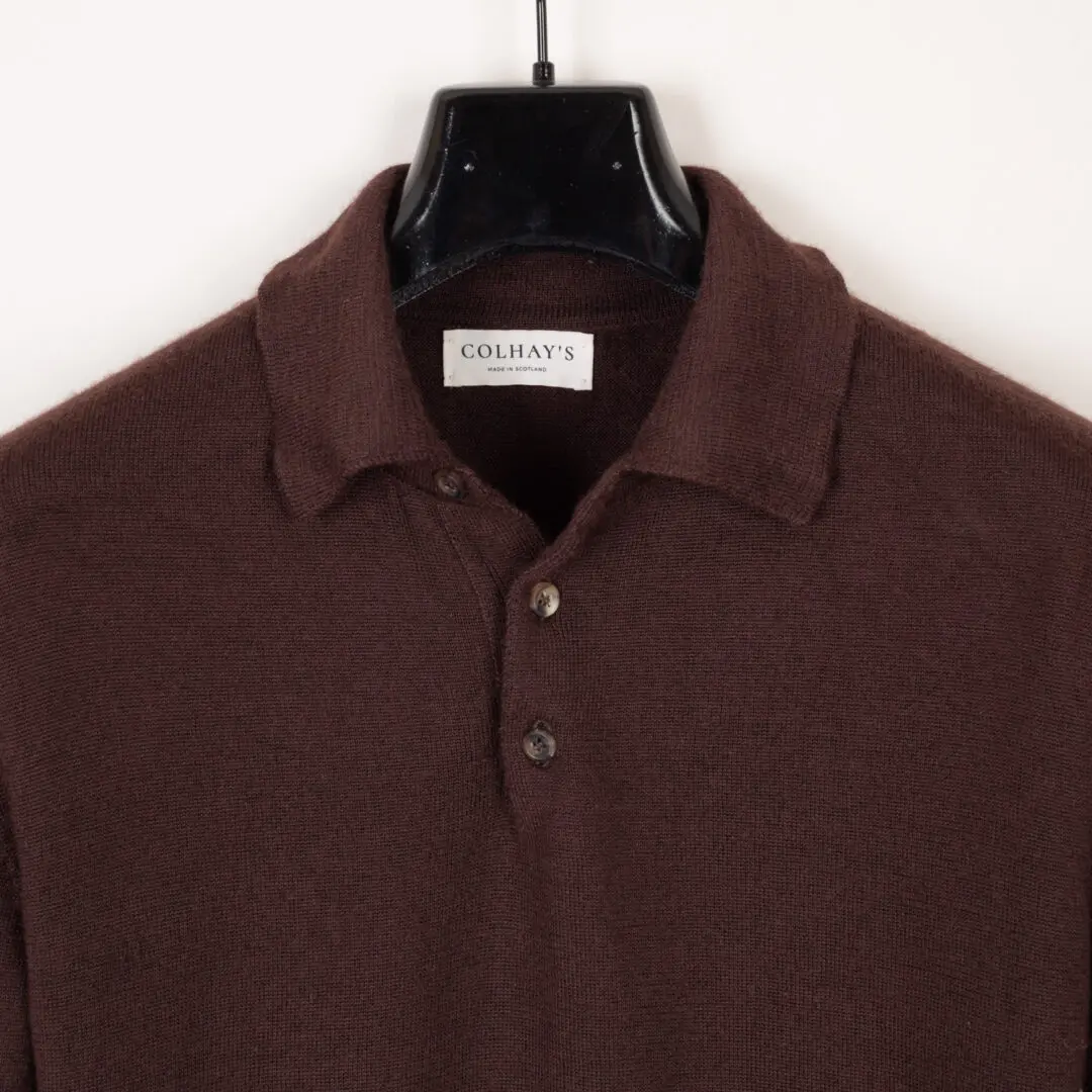 Colhay's Polo Sweater Chocolate Brown Cashmere Silk Blend S/S