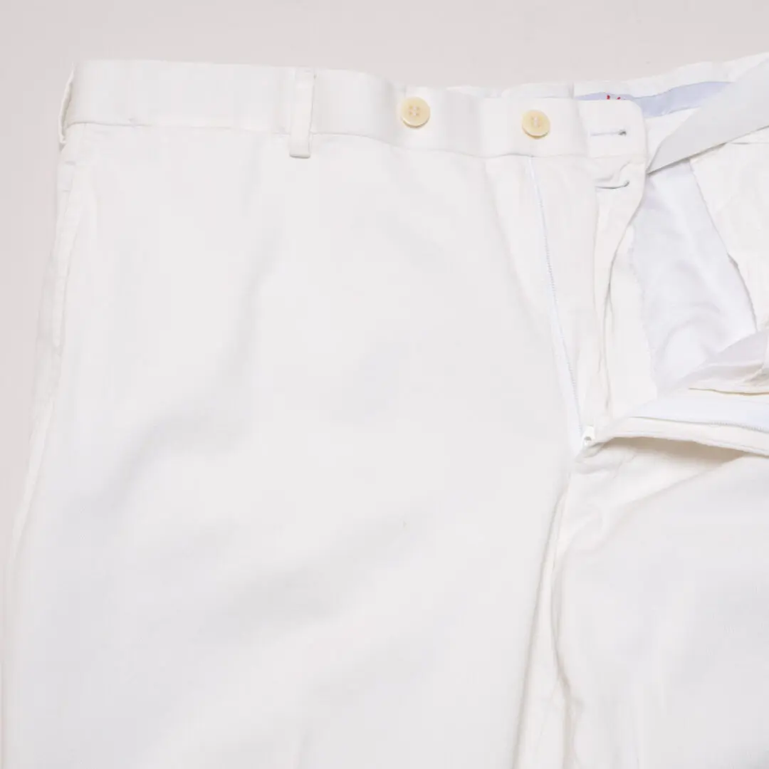 Isaia Napoli Pants Cream White Cotton Twill Flat Front Made in Italy