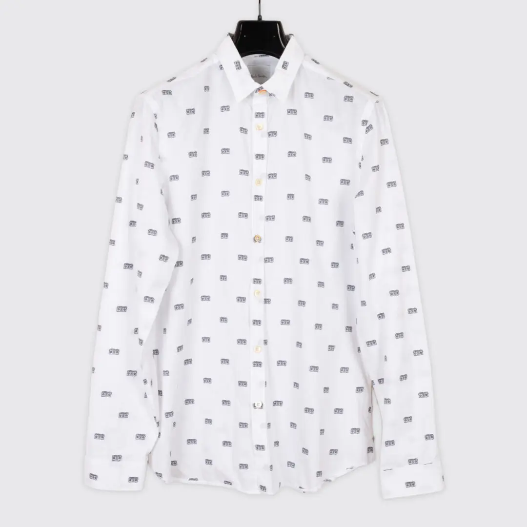 Paul Smith Boombox Printed Sport Shirt Size 15.5" White Cotton