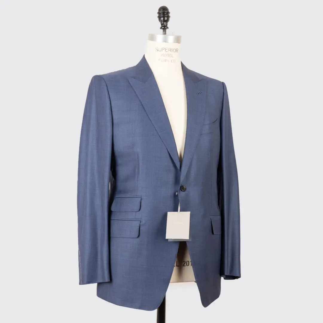 TOM FORD Suit Size EU56 R Steel Blue Wool O'Connor Peak Lapel