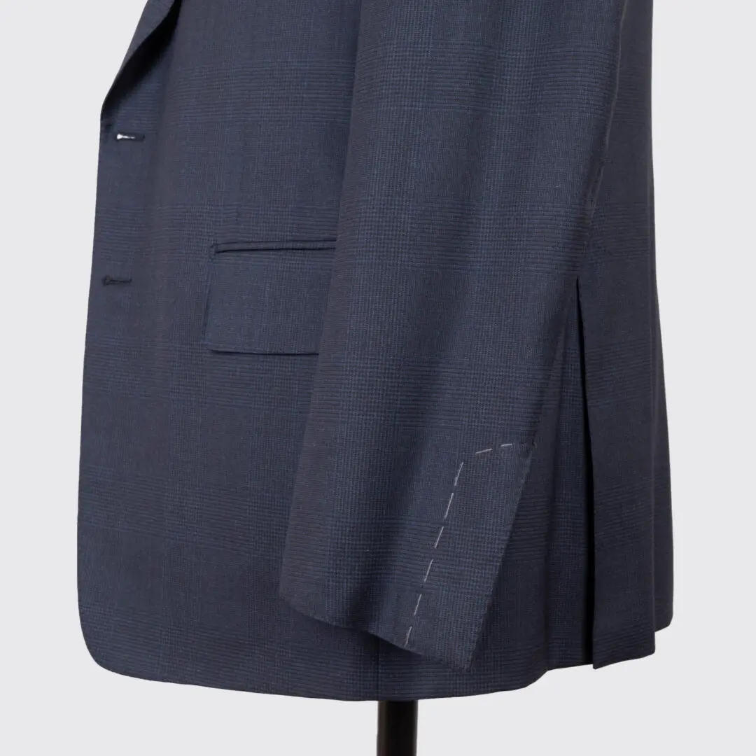 TOM FORD Shelton Suit Size EU56 Navy Blue Wool Plaid Peak Lapel