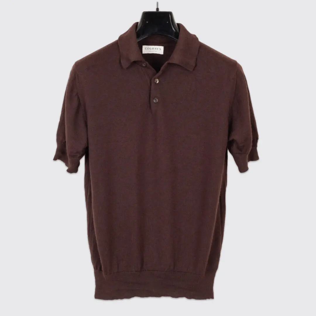 Colhay's Polo Sweater Chocolate Brown Cashmere Silk Blend S/S