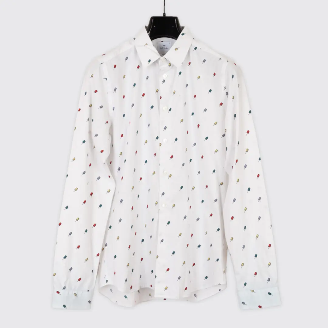 Paul Smith Shirt Size M Slim Fit White Colorful Popsicle Print