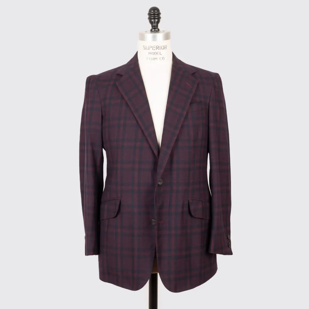 Alan Flusser Custom 2019 Jacket 36S Burgundy Check Soft Shoulder